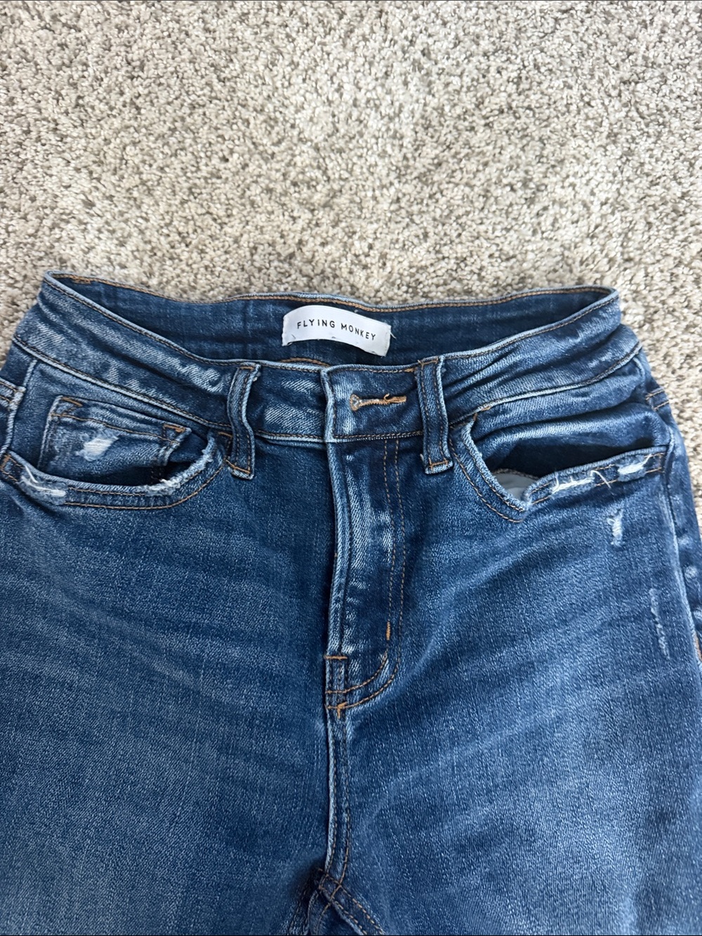 Flying Monkey Dark Blue Flare Jeans with Raw Hem - Picture 6 of 8